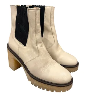 Free People James Chealsea Cream leather and Black Heeled Boots size 7 thumbnail 1