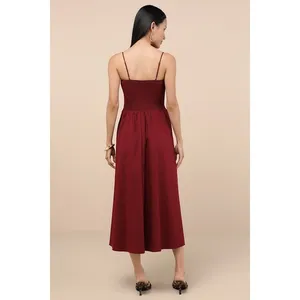 NWT Lulus Tandria Burgundy Smocked Sleeveless Midi Dress Gala Banquet Size M thumbnail 3