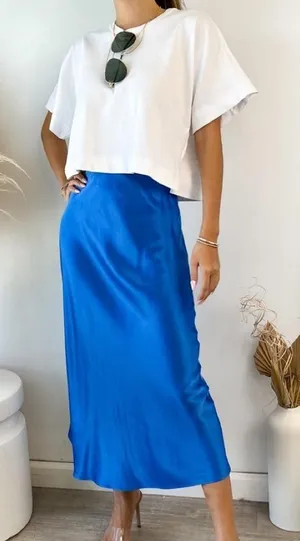 The Drop Maya Silky Midi Skirt Blue XS thumbnail 1