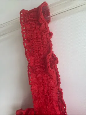 Japna red smocked tank top lace straps ruffle hem summer top shirt S thumbnail 3