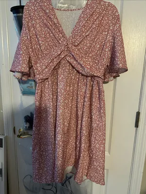 Pink & White Floral Peasant-Style Mini Dress thumbnail 1