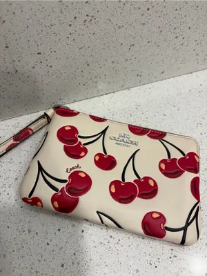 COACH Corner Zip Wristlet With Cherry Print Wallet EUC thumbnail 4