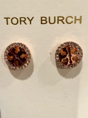 Tory Burch | Rose Gold Logo Crystal Halo Stud Earrings | Extra Small thumbnail 2