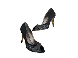 HOUSE OF DEREON Beyonce Black Satin Embroidered Beaded Heels Size 7.5 thumbnail 13