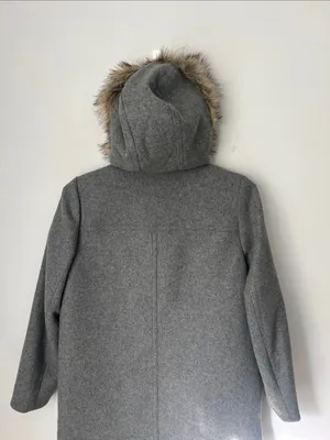 J.Crew Mercantile Gray Wool Blend Faux Fur Hooded Coat Jacket Size 10 ©️ thumbnail 6
