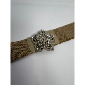 Rhinestone Floral Stretch Waist Belt Y2K Boho‎ Glam Beige 40" thumbnail 2