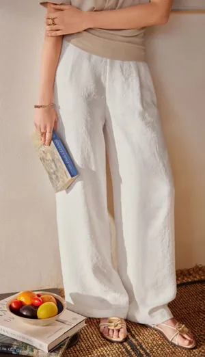 Brand New OGL Women's S Viscose-Linen Breezy Mid Rise Wide Leg Pant with Pockets thumbnail 1