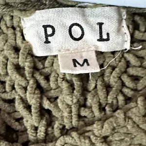 Pol Oversize Olive Green Chunky Knit Olive Sweater with Hoodie and Ties. Nubby thumbnail 3