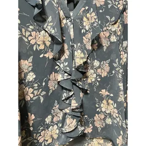 VICI Womens Size Small Blue Long Ruffle Sleeve Boho Floral Blouse‎ Peasant City thumbnail 3