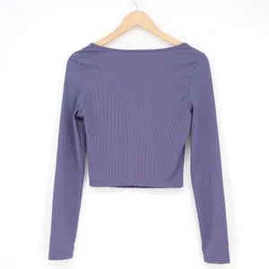SHEIN Womens Ribbed Square Neck Long Sleeve Crop Top Dusty Purple Size M 6 thumbnail 4