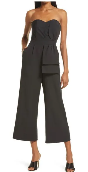 NWT Lulus Won a Heart Strapless Wide Leg Jumpsuit Size S in Black thumbnail 1