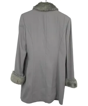 Vintage Caramia Faux Fur Trim Coat Ice Princess Gray Blue Womens 10 Medium thumbnail 3