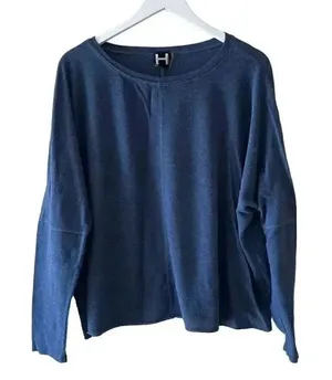 H by Bordeaux Blue Navy Soft Boat Neck Dolman Long Sleeves SZ L thumbnail 1