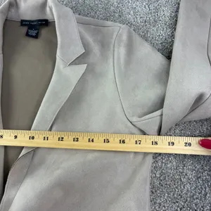 Joan Vass New York Faux Leather Blazer Women S Tan Open Front Faux Suede‎ Career thumbnail 6