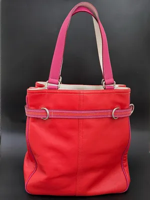 Rare Vintage Authentic COACH 9286 Leather Red-Orange/Pink Hampton Carryall Tote thumbnail 2