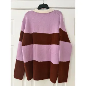 BP Nordstrom Be Proud Pink Distorted Rugby Stripe Sweater Brown Polo Large NEW thumbnail 2
