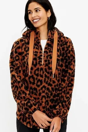LOFT leopard print sherpa hoodie thumbnail 1