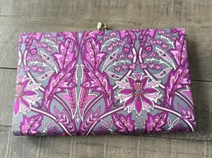 Banana Republic‎ purple/gray floral 100% silk envelope clutch thumbnail 1