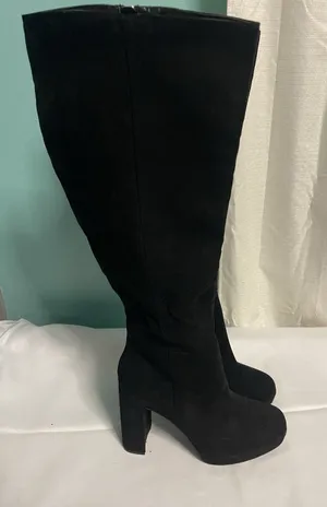 Knee High Boots Women 10M Shoes Black Suede Block Heel‎ Bin4 thumbnail 1