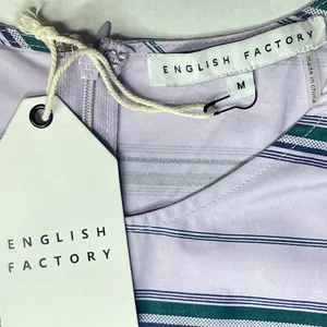 English Factory Puff Sleeve Striped Mini Dress size M Lilac Relaxed Babydoll New thumbnail 4