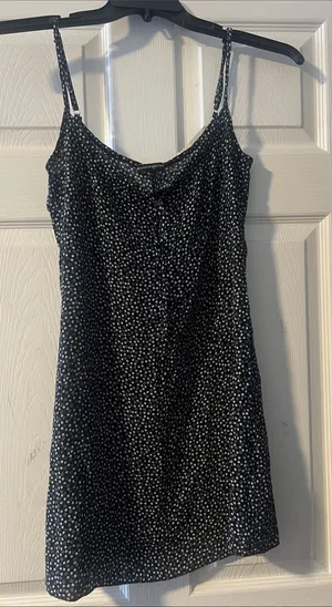 Brandy Melville Black Mini Slip Dress with White Daisy Print thumbnail 1