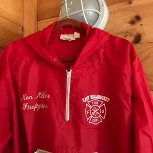 Vintage Red/White Firefighter Quarter Zip Windbreaker Jacket thumbnail 2