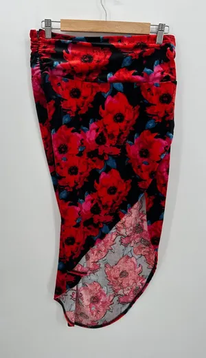 Bar III Womens Red Floral Midi Velvet‎ Skirt Size M Holiday Party Event Stretch thumbnail 1