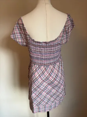 A Pea in the Pod Pink & Cream Plaid Smocked Square-Neck Tunic thumbnail 4