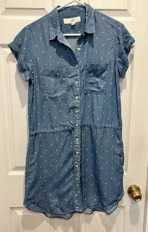 Thread & Supply Blue‎ Tencel Star Print Button Down Shirt Dress Small D4287TCTJ thumbnail 1