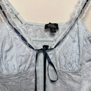 Women Coquette 100% Cotton Top XS Blue Eyelet‎ Lace Ribbon Corset Fairy thumbnail 5