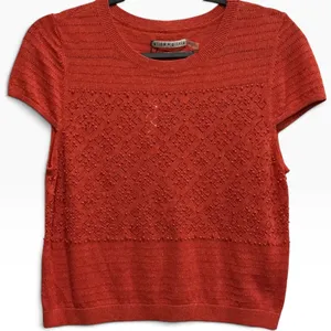 Alice + Olivia NWT Beaded Pointelle Linen Cotton Cropped Sweater Top Orange thumbnail 1