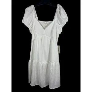 Bohme White Cottagecore Puff Sleeve Dress M Smocked Babydoll NWT Tiered thumbnail 2