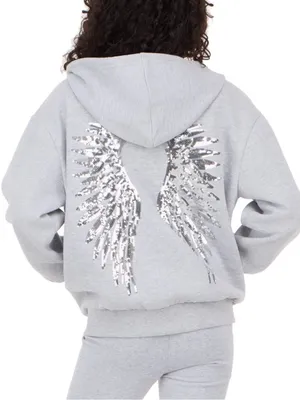 Forever 21 Sequin Angel Wings Grey Hooded Jacket and Pants Set thumbnail 5