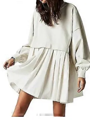 Women Oversized Sweatshirt Dress Patchwork Crewneck Long Sleeve Flowy Pleated thumbnail 4