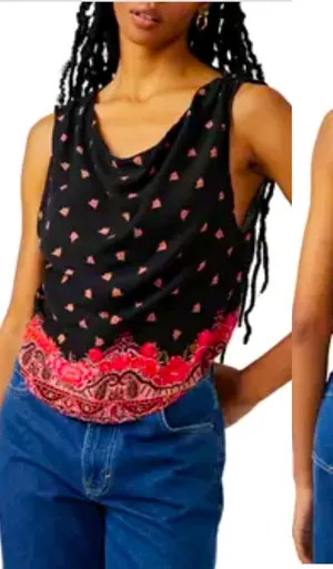 Free People‎ Silas Printed Tank Top Size XS Black Combo Sleeveless Pullover NEW thumbnail 1