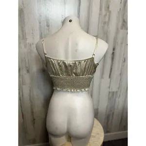 Forever 21 Satin Bustier Crop Top Womens S Champagne Gold Tie Front Cami thumbnail 3