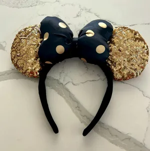Disney Disneyland Paris Minnie Mouse Ears 25th Anniversary Gold Sequins Black NWOT thumbnail 1