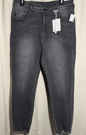NWT KanCan High Rise Skinny Washed Faded‎ Black Gray Raw Hem Jeans size 30 thumbnail 1