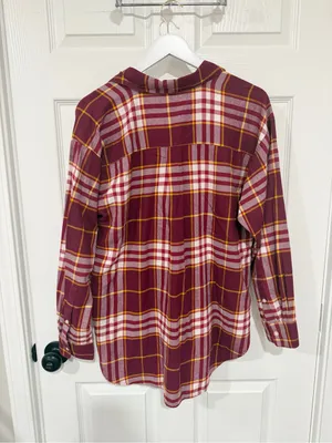 LOFT Burgundy Plaid Button Down Shirt M Cotton Fall Preppy Academia thumbnail 5