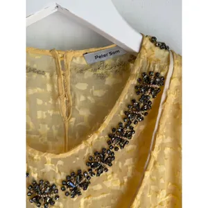 Peter Som Silk Blend Embellished Sleeveless Top Yellow Beaded Layered Blouse thumbnail 3