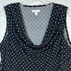 Charter Club Womens Polka Dot Cowl Neck Sleeveless Top Black White XL Stretch thumbnail 3