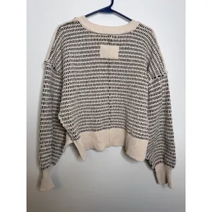 Newin Knit Sweater Womens Large Cream Black Excellent Cropped Balloon Sleeve thumbnail 5