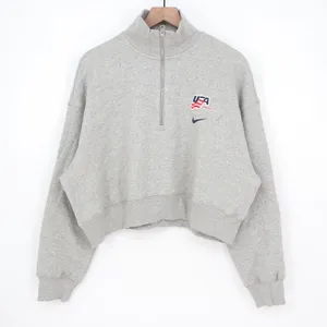 Nike Women Phoenix Crop QTR Zi USA Hockey Grey Fleece Pullover Large thumbnail 2
