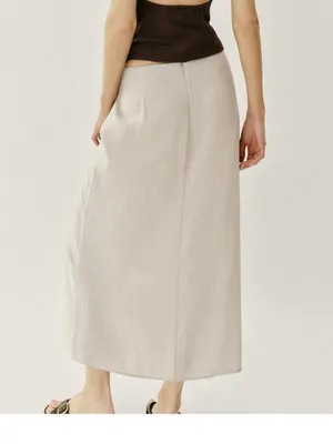 Zara NWT cream beige Draped twist front ruched Midi pareo Skirt thumbnail 3