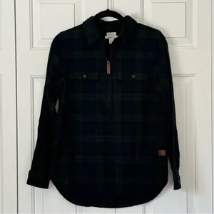 LL Bean Women's Scotch Plaid‎ Flannel Shirt Quarter Zip Indigo Tartan Small thumbnail 2