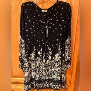 Billabong Just Like You Long-Sleeve Gauzy Rayon Mini Dress Off Black‎ Size Large thumbnail 6
