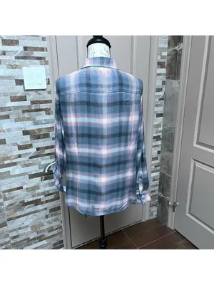 TOMMY Hilfiger women button down shirt top blouse plaid Sz M thumbnail 9