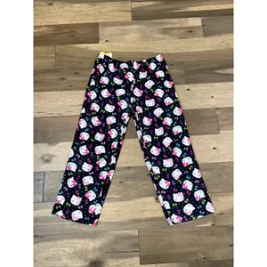 Hello Kitty Fleece Pajama Pants Black Pink Elastic Waist Cozy Sleepwear NWT Sz L thumbnail 5