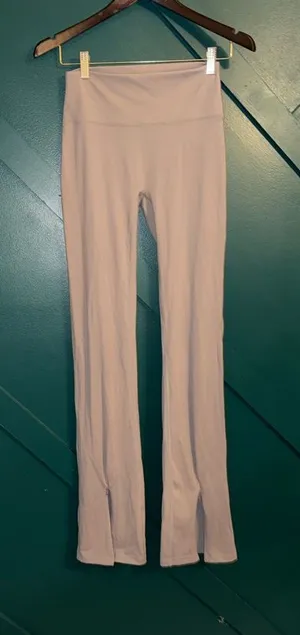 High-Waist Flared Leggings in Light Taupe Front Slit Flare Tights thumbnail 1