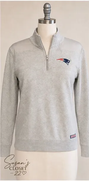 Vineyard Vines Patriots Pullover Women XS Gray Preppy NFL Quarter Zip Sweatshirt thumbnail 1